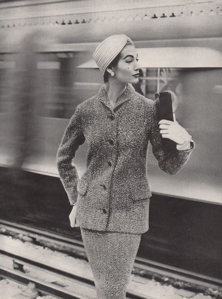 Women's fashion. Jacket. Train.. BRITISH VOGUE 1955 old vintage print picture